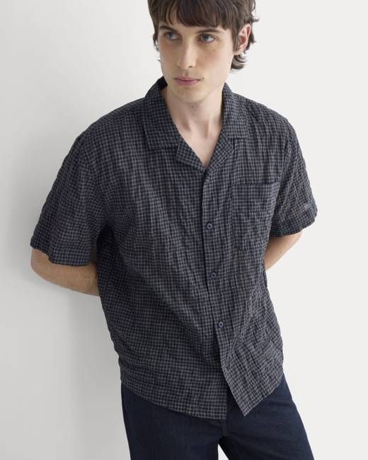 Textured Voile Resort Shirt | Black Plaid