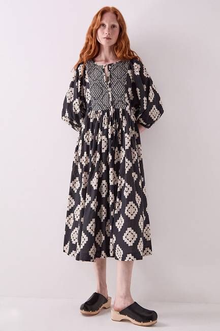 Kaira Monochrome Cotton Midi Dress