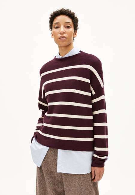 MERINAA STRIPES KNIT SWEATER | dark cranberry-oatmilk