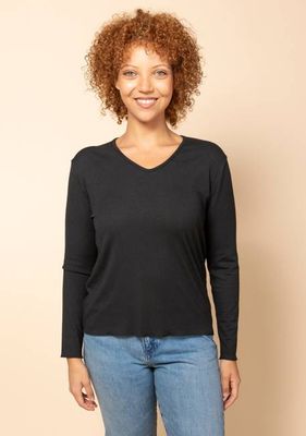 Hedy Modal V-neck L/S Tee - Black