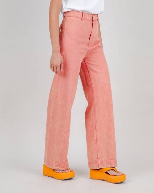 Washed Denim Straight Leg Pants Pink