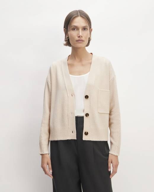 The Good Merino Wool Cardigan | Buttermilk / White