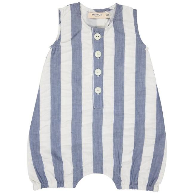 Baby All-In-One (Seersucker Wide Stripe) - Indigo