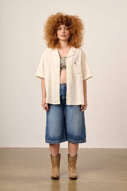 Cam - Cotton Shirt in Ecru