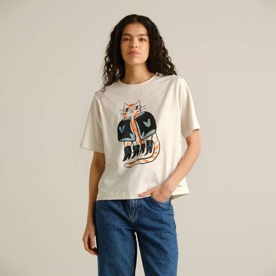 DEDICATED - T-shirt Vadstena Cowboy Cat Off-White