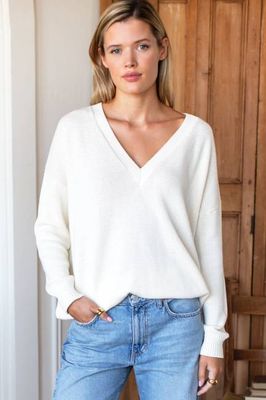 Carolyn V Neck Sweater - Ivory Organic