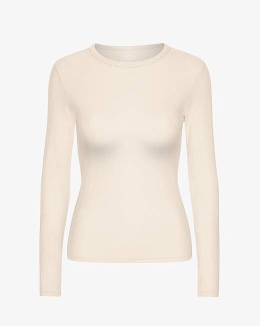 Women Organic Rib LS T-Shirt - Ivory White