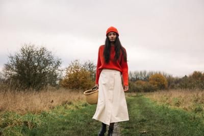 Wisteria Organic Cotton Twill Skirt in Off-White