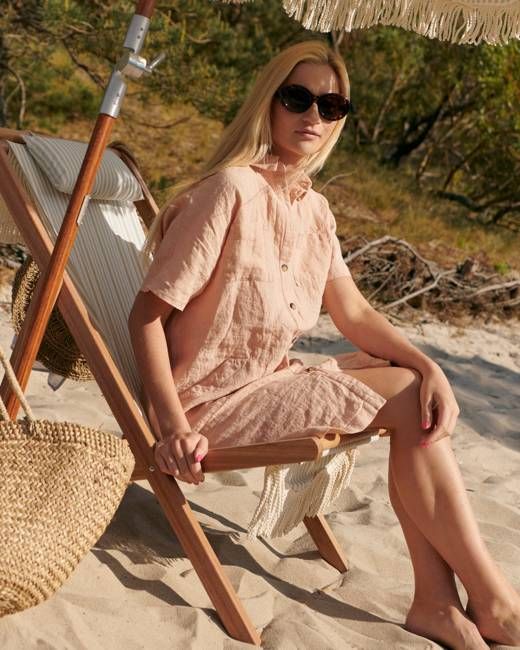 Audrey - Linen Shirt Dress in Dusty Coral