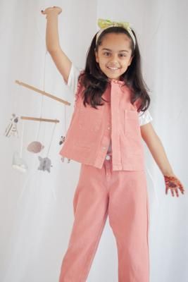 Girl's Pablo Denim Vest in Mineral Red