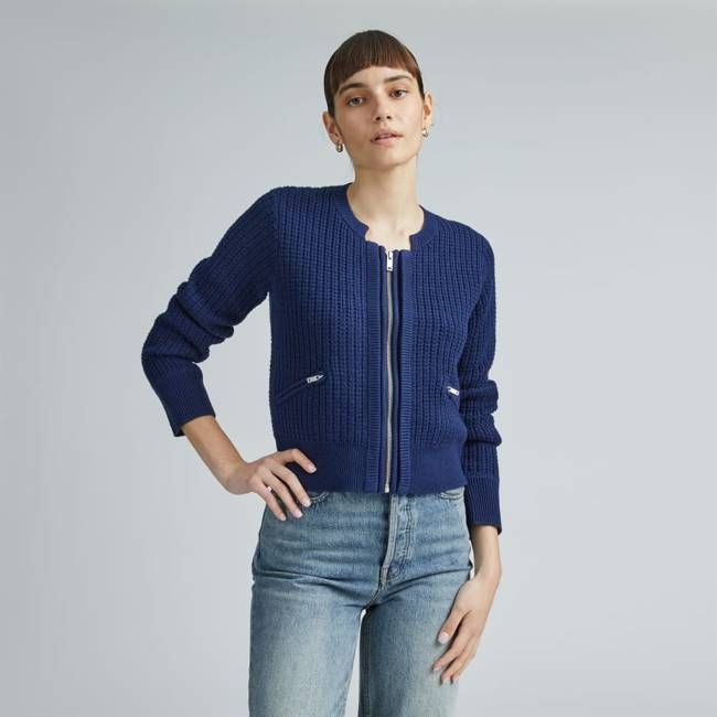The Cropped Cotton-Merino Bomber | Bright Navy