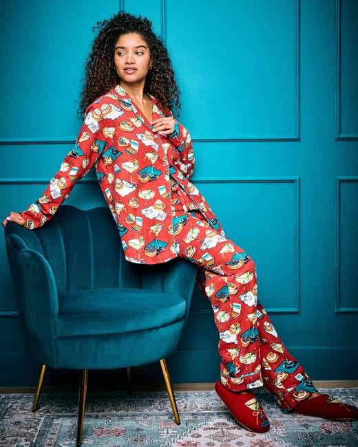 Blinis & Martinis - Petite Midweight Flannel Long PJ Set - Matchbook Red