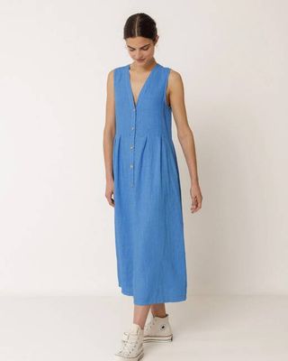 Indi & Cold Ärmelloses Leinenkleid in Kobaltblau