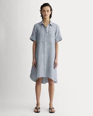 The Daytripper Dress in Linen | White / Blue