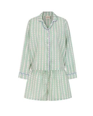 Kurzes Pyjama-Set mit grünen Streifen