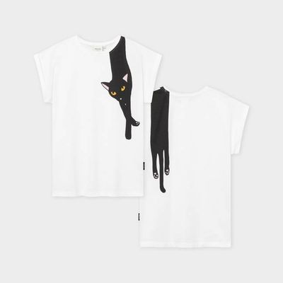 DEDICATED - T-shirt Visby Long Cat White