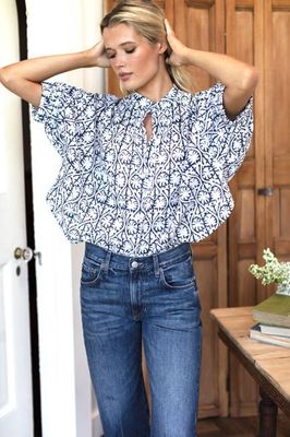 Mandarin Collar Top - Etoile Vines Indigo Organic