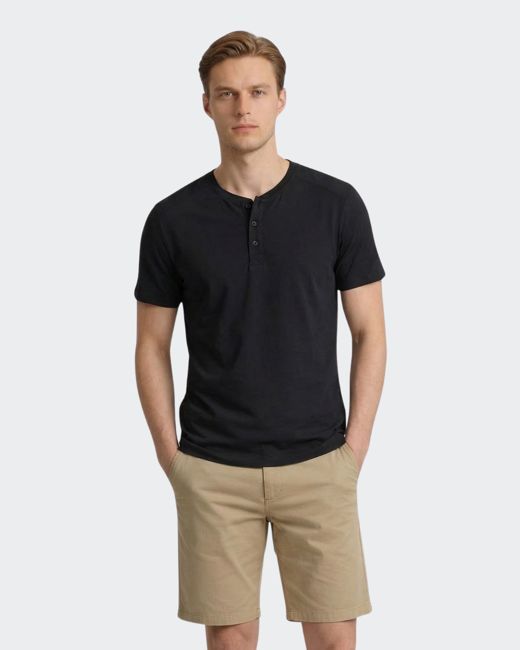 Black Cotton Slub Henley