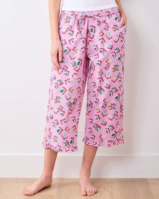 Lucky Tiles - Ruffle Cropped Pants - Peony Pink