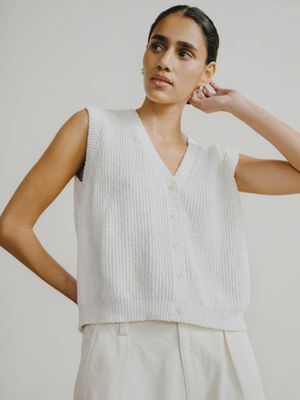 Edie Vest, Organic Cotton Bouclé, Ecru
