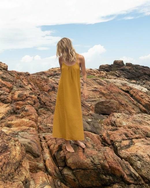 Tina - Linen Beach Dress in Golden Yellow