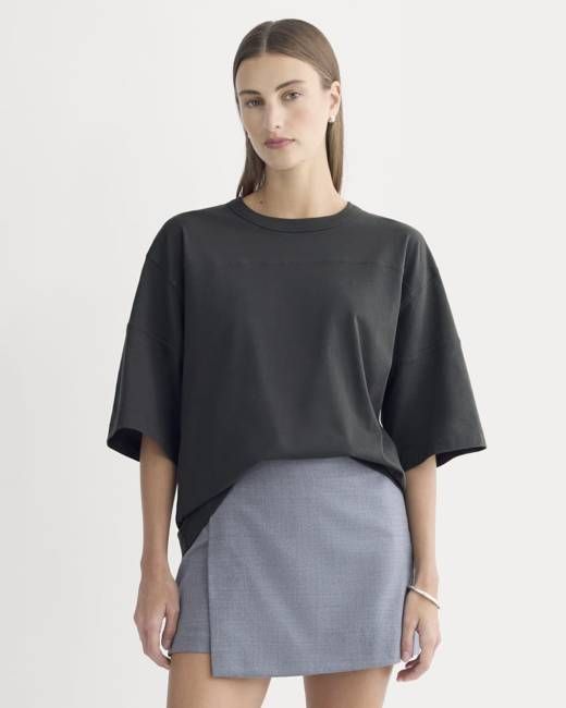 Oversized Varsity Tee in Essential Cotton | Washed Black