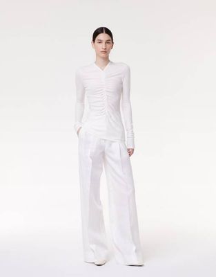 Shirred Long Sleeve Top | Off White