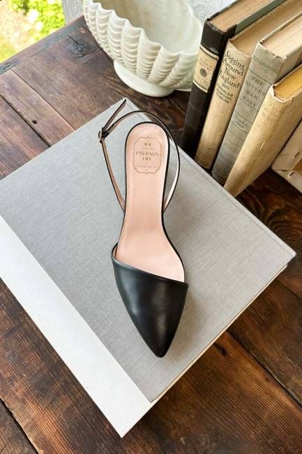 Frankie Angled Slingback - Black Leather