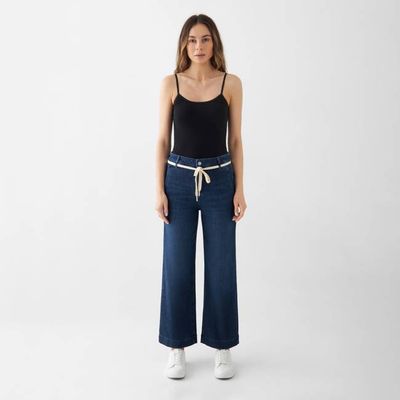 DEW Flared Cropped Soft Denim - French Pocket - Dark Blue