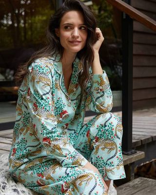 Holly Jolly Bagheera - Lightweight Flannel Long PJ Set - Frosted Mint