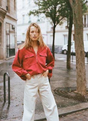 Zip Popover, Broken Twill, Tomato