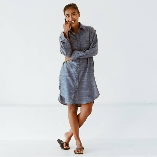 Blouse - jurk - gerecycled viscose en linnen - navy / wit melange