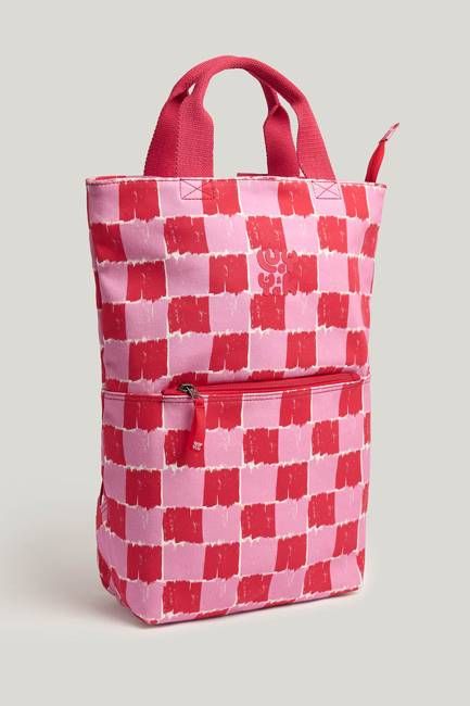 Dylan - Cotton Backpack in Pink & Red Blurred Checkerboard