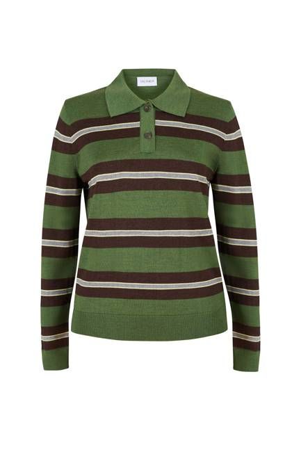 Galante 100% Merino Polo Top Olive Stripes