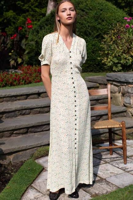 Lucyia Antique Dress - Butter Yellow Flowers