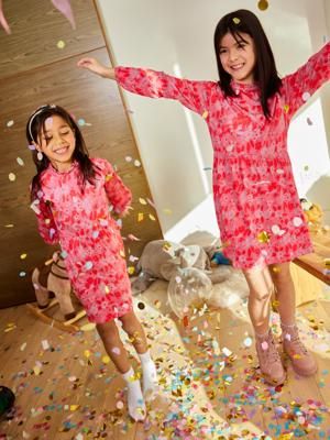 Izzy - Kids Long Sleeve Dress - Pink & Red Floral Print