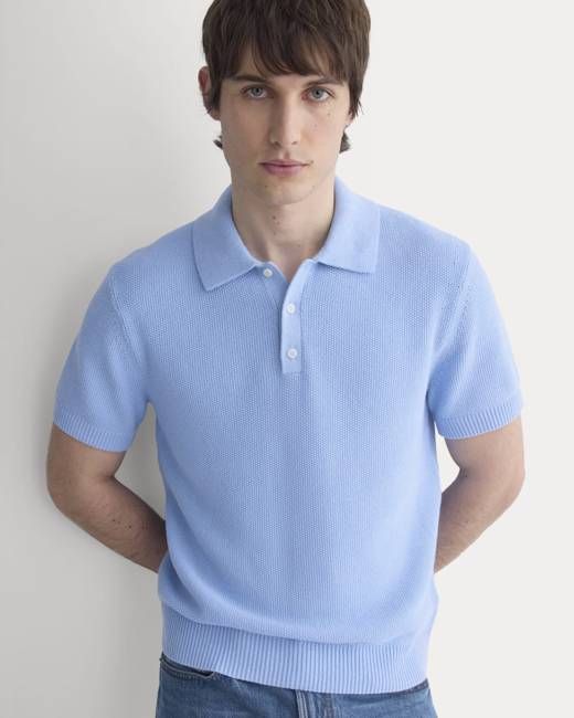 Seed Stitch Polo | Open Air Blue