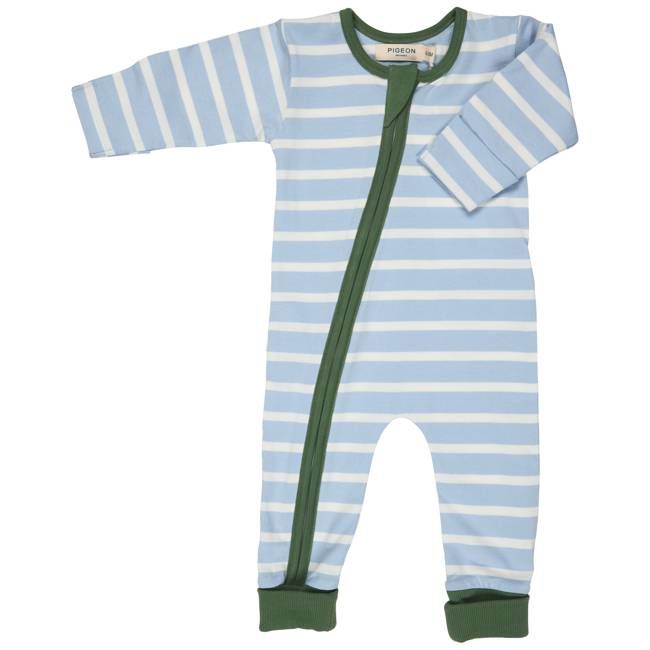 Zip Romper (Breton Stripe) - Sky Blue