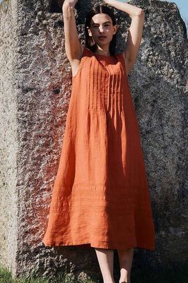 East Liza Ärmelloses Leinenkleid Orange