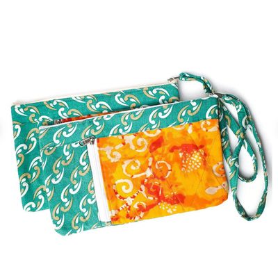 Sari wristlet clutch with mobile pocket