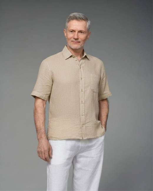 Men's Short Sleeve Linen Shirt in Beige