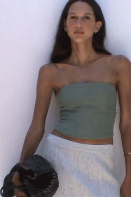 The Pippa Cropped Bandeau Bustier Top in olive green