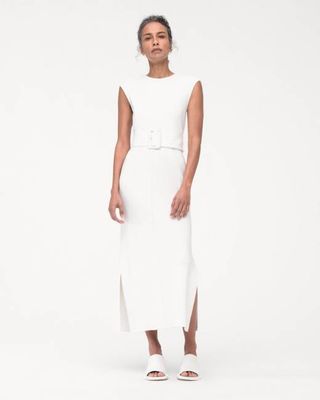 Bias Belted Dress | White