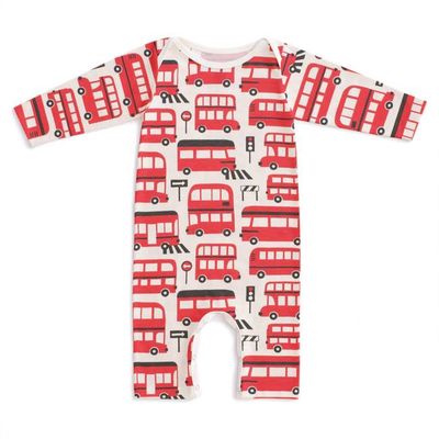 Long Sleeve Romper - Double Decker Buses Red