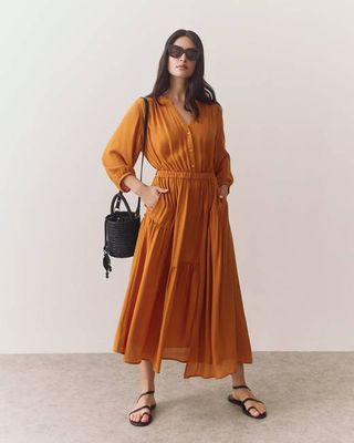 Tencel Gathered Panel Dress