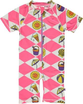 UV50 Swimsuit with short legs and arms with summer vacation symbols