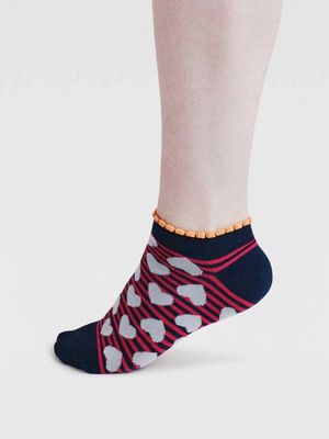 Womens Islay Heart Bamboo Trainer Socks - Navy