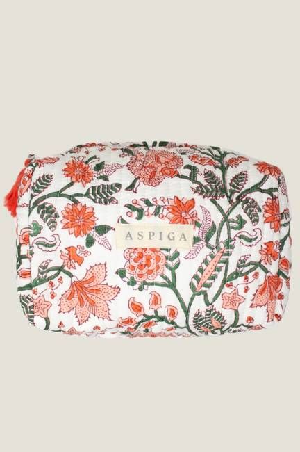 Organic Cotton Printed Medium Wash Bag | Gardenia Pink/Green