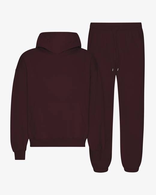 Organic Relaxed Hood Sweatsuit - Oxblood Red