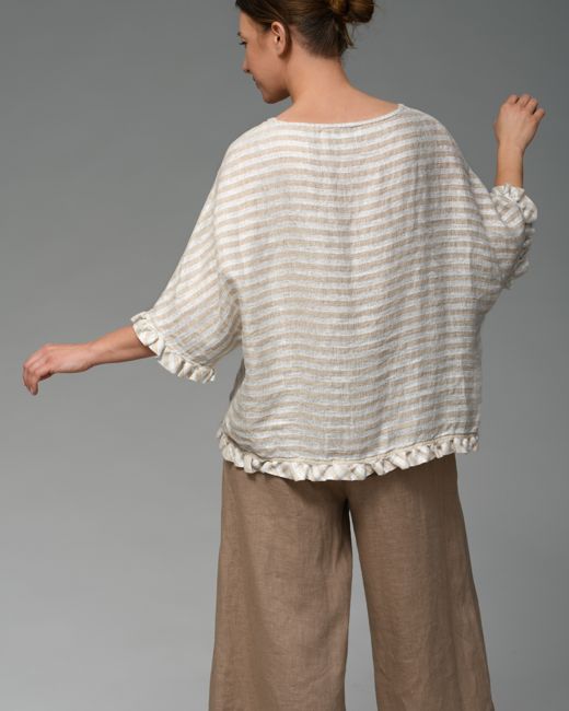 Gilian - Linen Blouse in Lurex Stripe